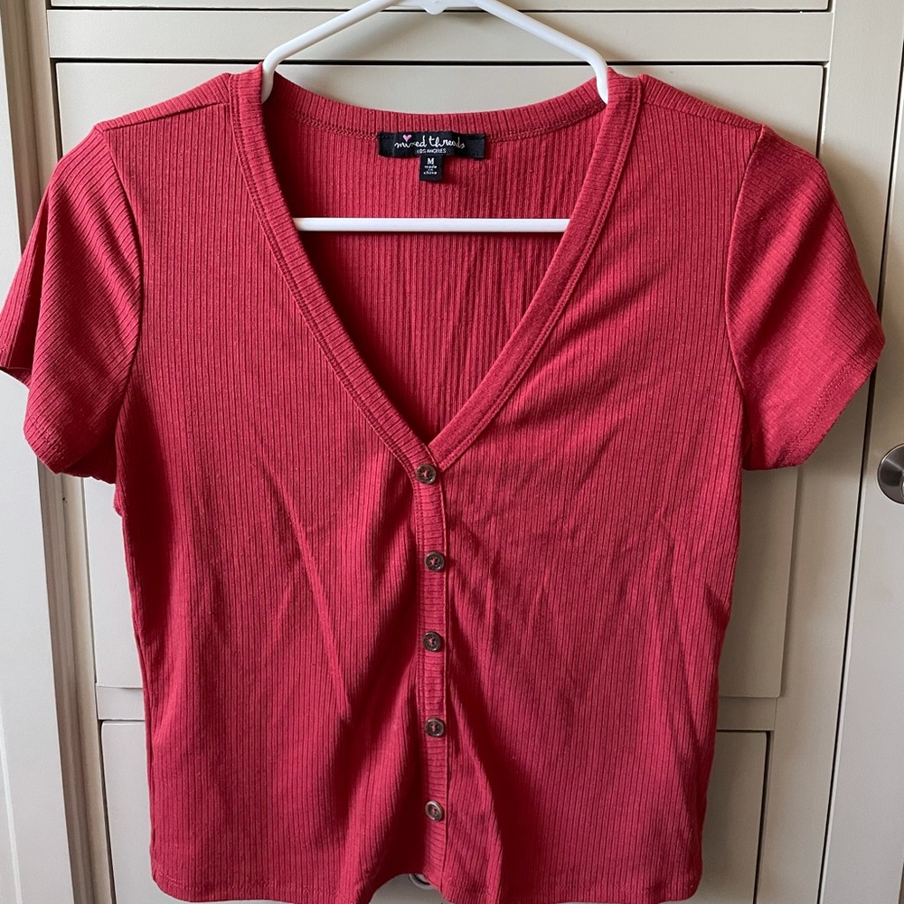 Red V Neck With Buttons